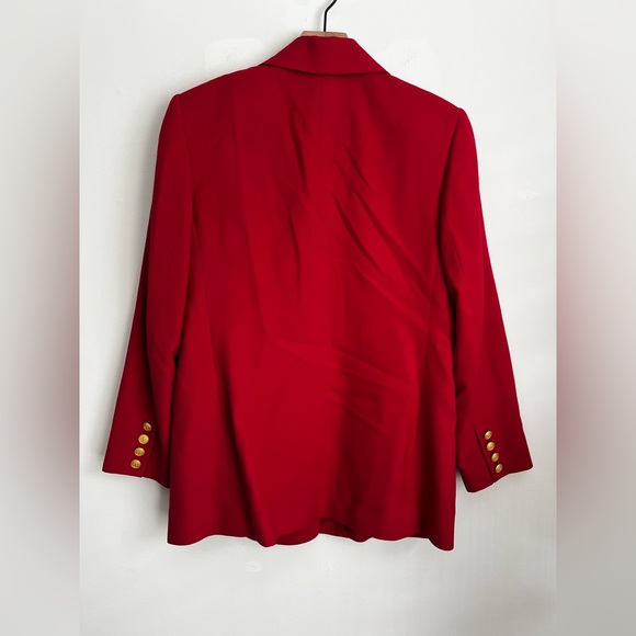 TALBOTS 100% Wool One Button Structured Blazer Jacket Red festive preppy 8P - Picture 2 of 9